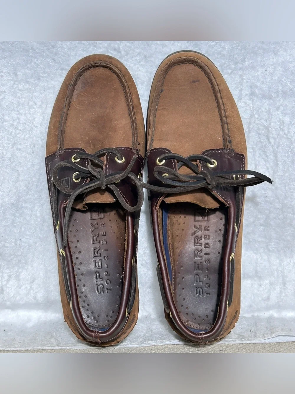 Sperry Mens Brown Leather Authentic Original 2-Eye Boat Deck SlipOn Shoes SZ 9.5